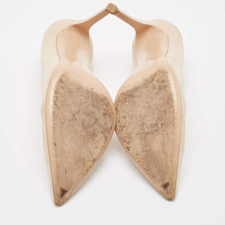 Pre Owned Gianvito Rossi Beige Suede Pointed Toe Pumps Size 37.5 