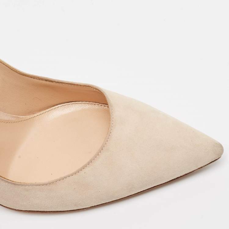 Pre Owned Gianvito Rossi Beige Suede Pointed Toe Pumps Size 37.5 