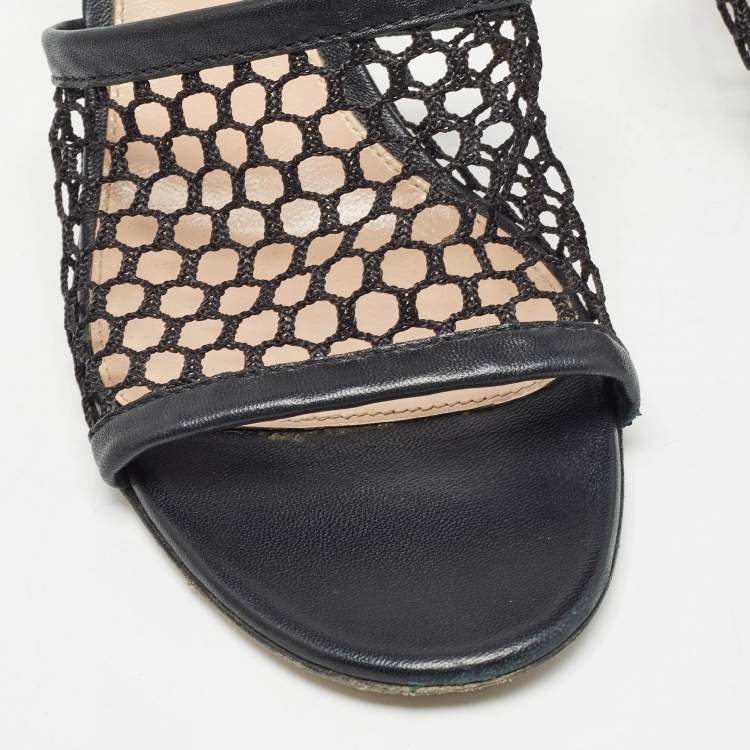 Pre Owned Gianvito Rossi Black Leather and Mesh Slide Sandals Size 38.5