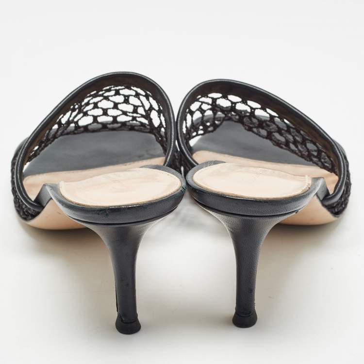 Pre Owned Gianvito Rossi Black Leather and Mesh Slide Sandals Size 38.5