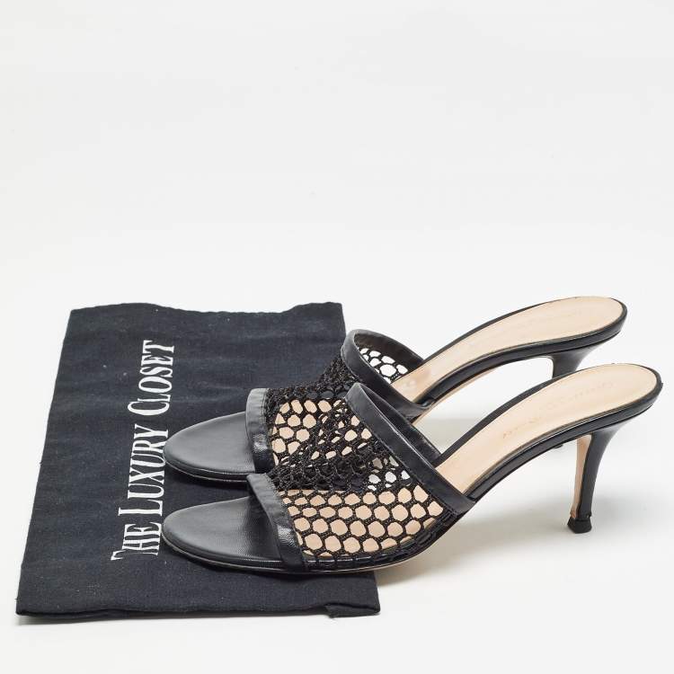 Pre Owned Gianvito Rossi Black Leather and Mesh Slide Sandals Size 38.5