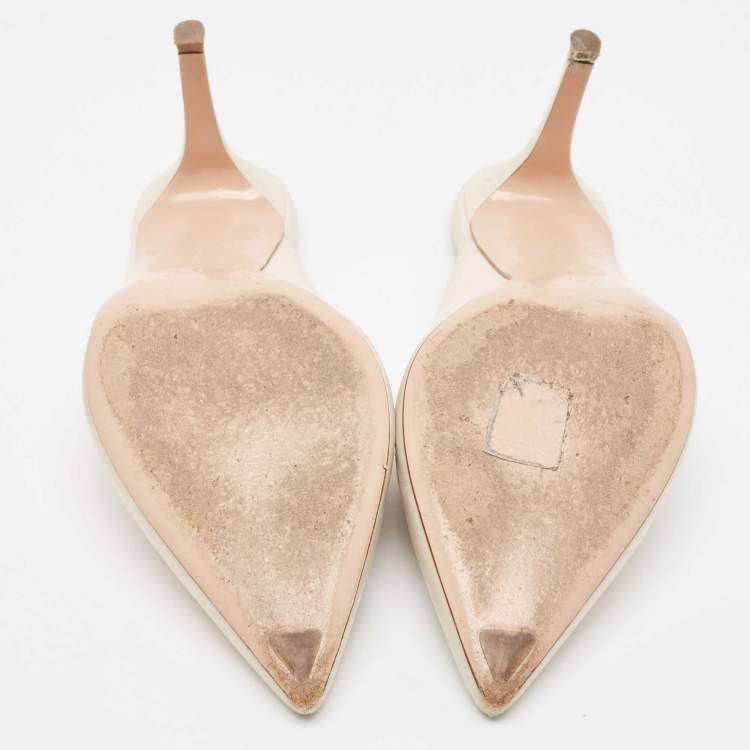 Pre Owned Gianvito Rossi Cream Leather Slides Size 37.5