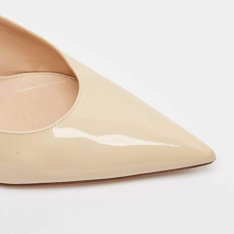 Pre Owned Gianvito Rossi Cream Patent Leather Paige Mules Size 40