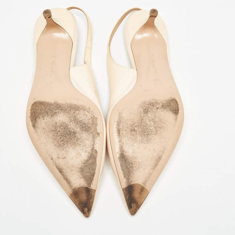 Pre Owned Gianvito Rossi Beige Patent Leather Slingback Pumps Size 39