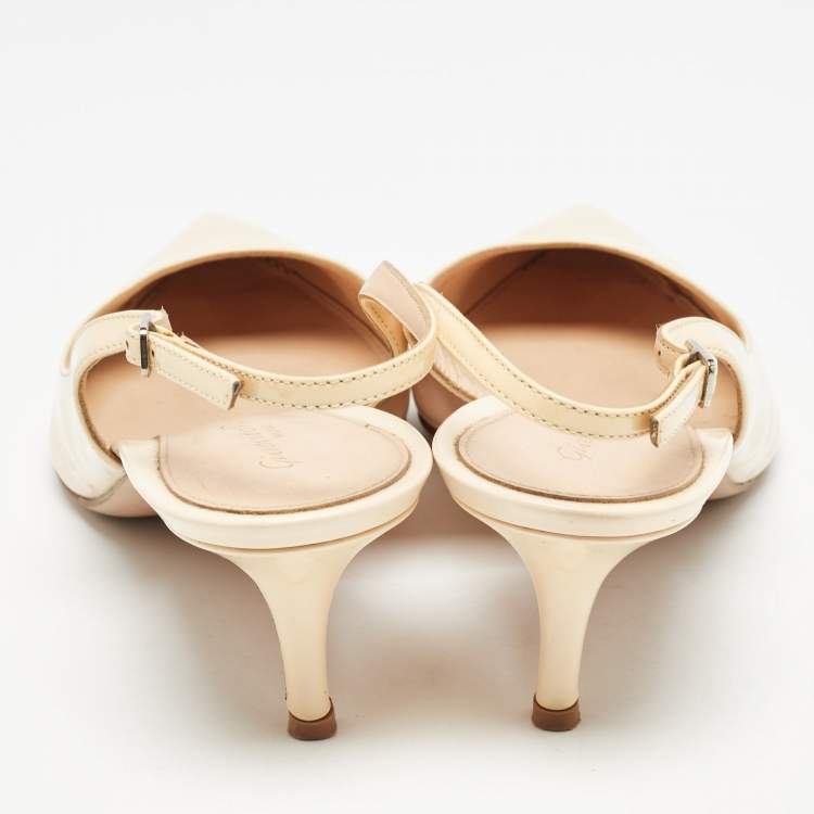 Pre Owned Gianvito Rossi Beige Patent Leather Slingback Pumps Size 39