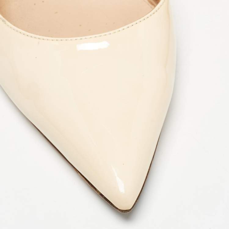 Pre Owned Gianvito Rossi Beige Patent Leather Slingback Pumps Size 39