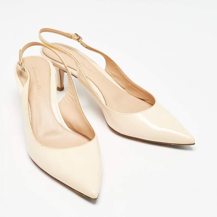 Pre Owned Gianvito Rossi Beige Patent Leather Slingback Pumps Size 39