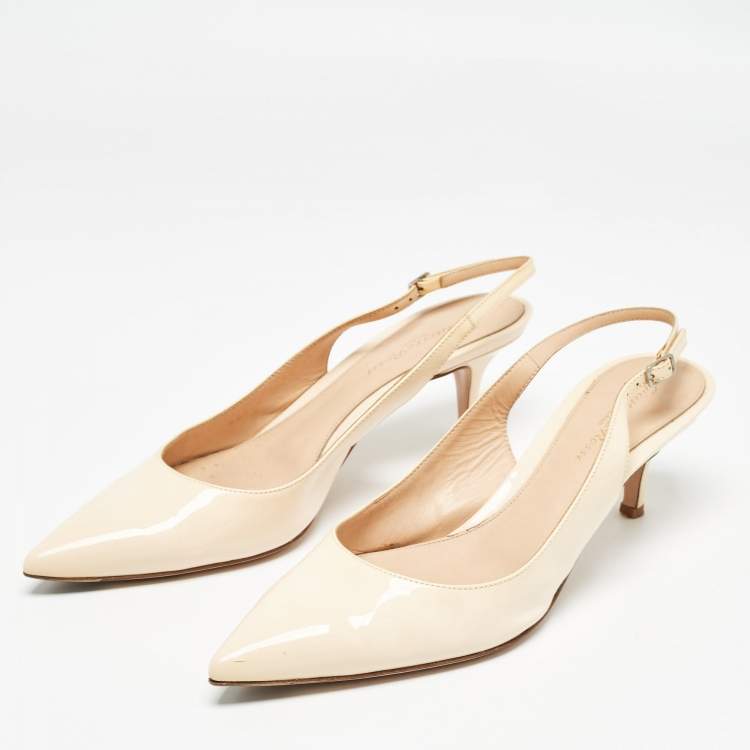 Pre Owned Gianvito Rossi Beige Patent Leather Slingback Pumps Size 39