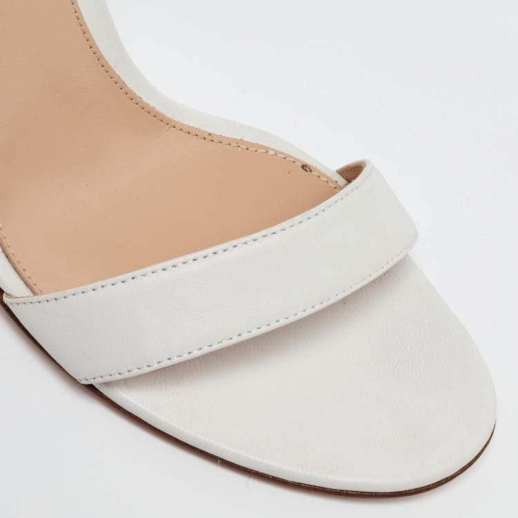 Pre Owned Gianvito Rossi White Leather Portofino Ankle Strap Sandals Size 38