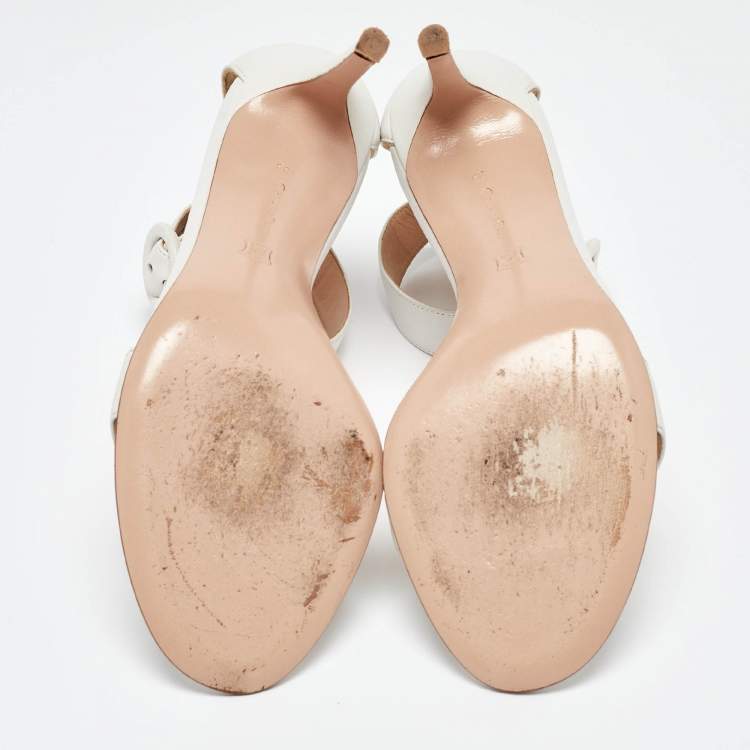 Pre Owned Gianvito Rossi White Leather Portofino Ankle Strap Sandals Size 38