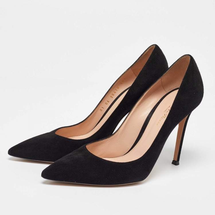 Pre Owned Gianvito Rossi Black Suede Gianvito 105 Pointed Toe Pumps Size 38.5