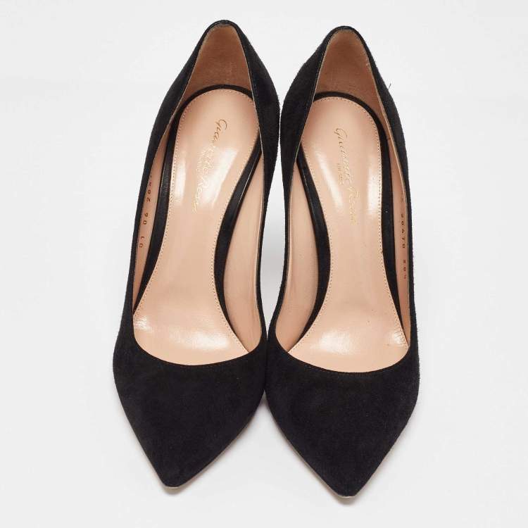 Pre Owned Gianvito Rossi Black Suede Gianvito 105 Pointed Toe Pumps Size 38.5