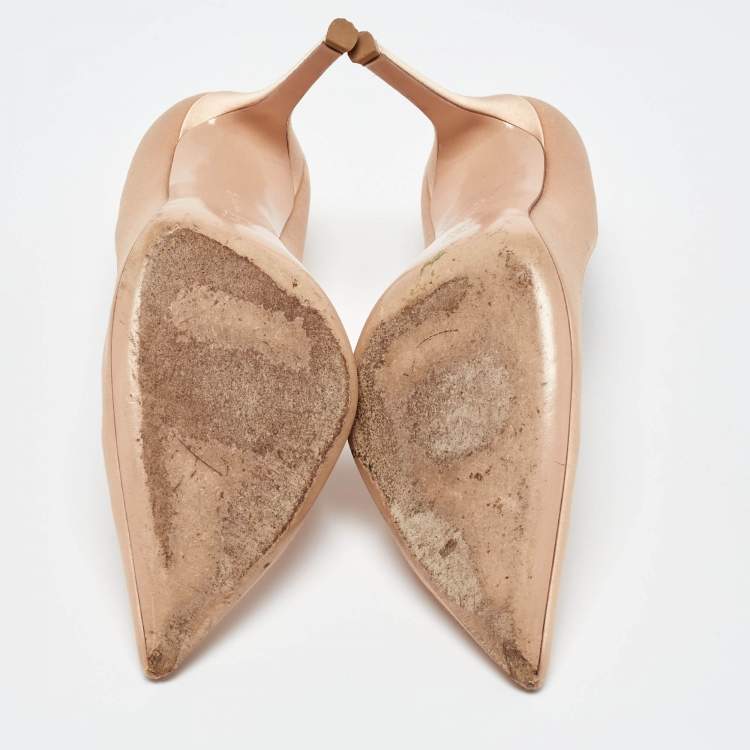 Pre Owned Gianvito Rossi Beige Satin Gianvito 105 Pointed Toe Pumps Size 38