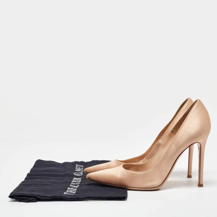 Pre Owned Gianvito Rossi Beige Satin Gianvito 105 Pointed Toe Pumps Size 38