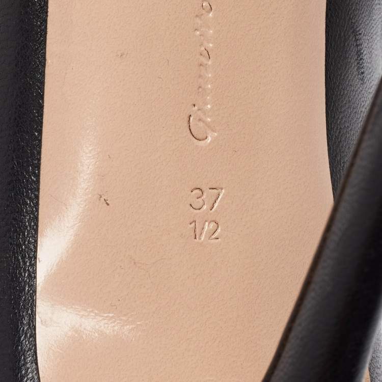 Pre Owned Gianvito Rossi Black Leather Vamp Peep Toe Booties Size 37.5