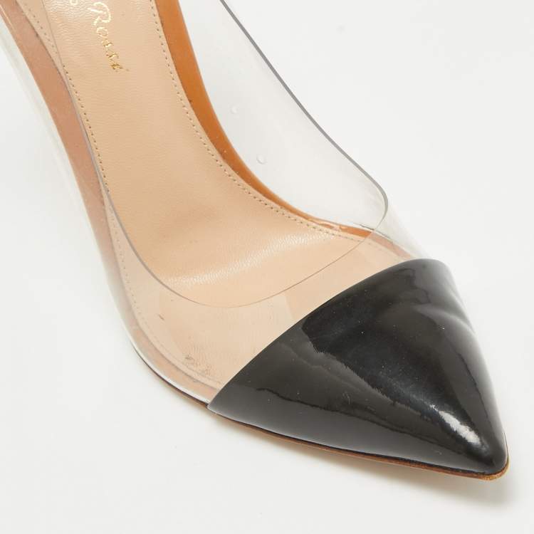 Pre Owned Gianvito Rossi Nude/Black Patent Leather And PVC Plexi Pointed Toe Pumps Size 38