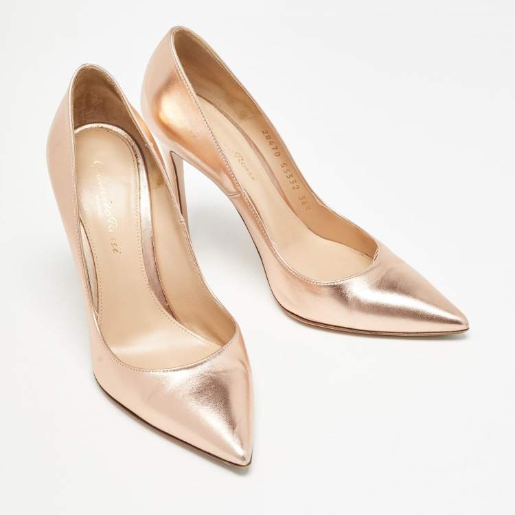 Pre Owned Gianvito Rossi Dull Gold Leather Gianvito 105 Pumps Size 36.5