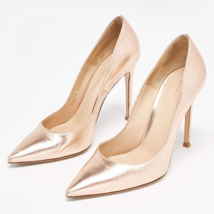 Pre Owned Gianvito Rossi Dull Gold Leather Gianvito 105 Pumps Size 36.5