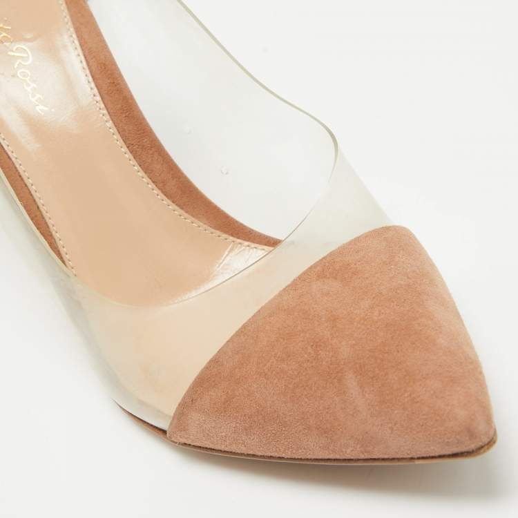 Pre Owned Gianvito Rossi Beige/Transparent PVC and Suede Plexi Pumps Size 36