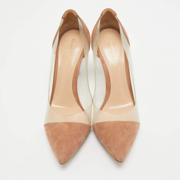 Pre Owned Gianvito Rossi Beige/Transparent PVC and Suede Plexi Pumps Size 36