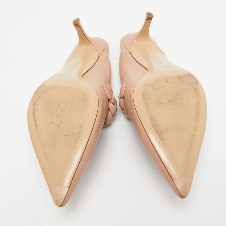 Pre Owned Gianvito Rossi Beige Leather Braided Pointed Toe Slide Sandals Size 39