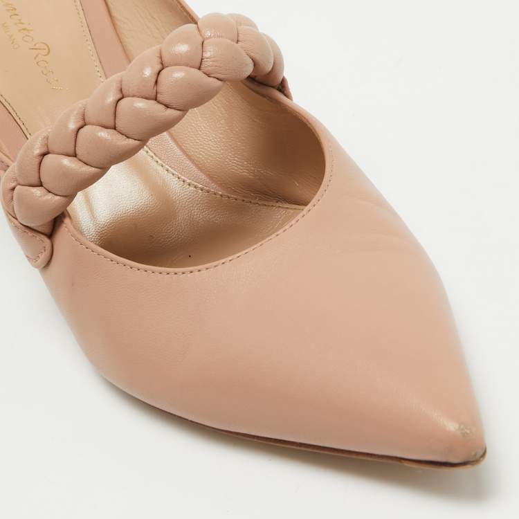 Pre Owned Gianvito Rossi Beige Leather Braided Pointed Toe Slide Sandals Size 39