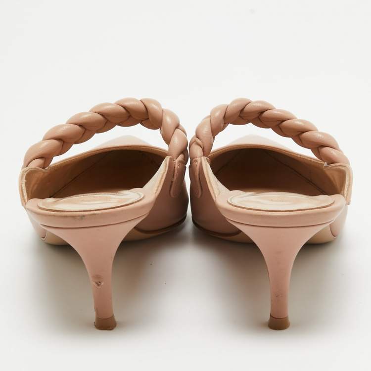 Pre Owned Gianvito Rossi Beige Leather Braided Pointed Toe Slide Sandals Size 39