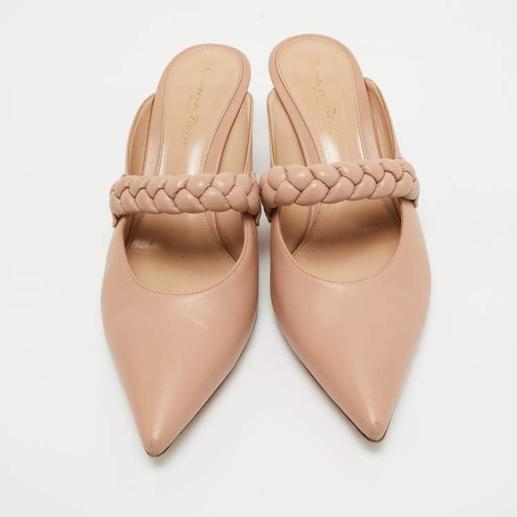 Pre Owned Gianvito Rossi Beige Leather Braided Pointed Toe Slide Sandals Size 39