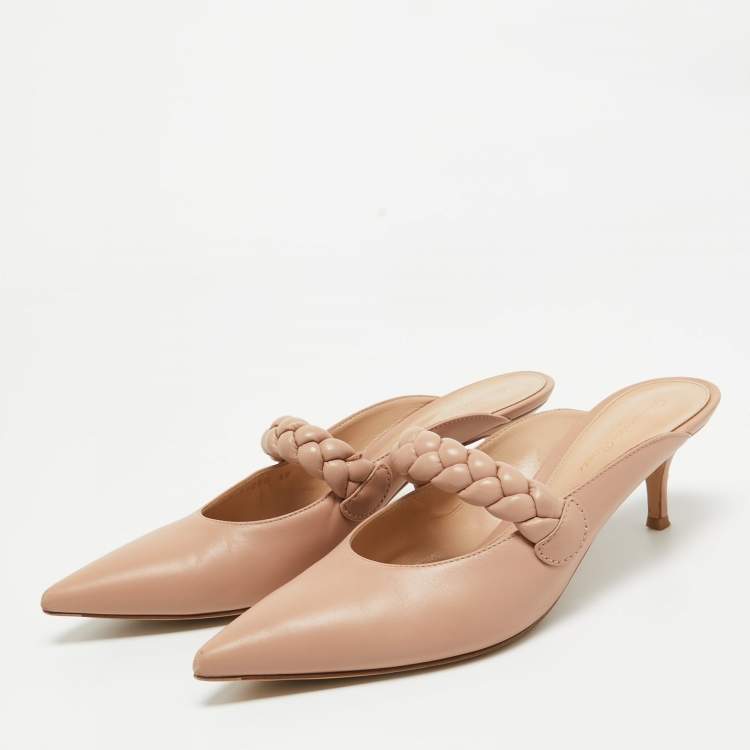 Pre Owned Gianvito Rossi Beige Leather Braided Pointed Toe Slide Sandals Size 39