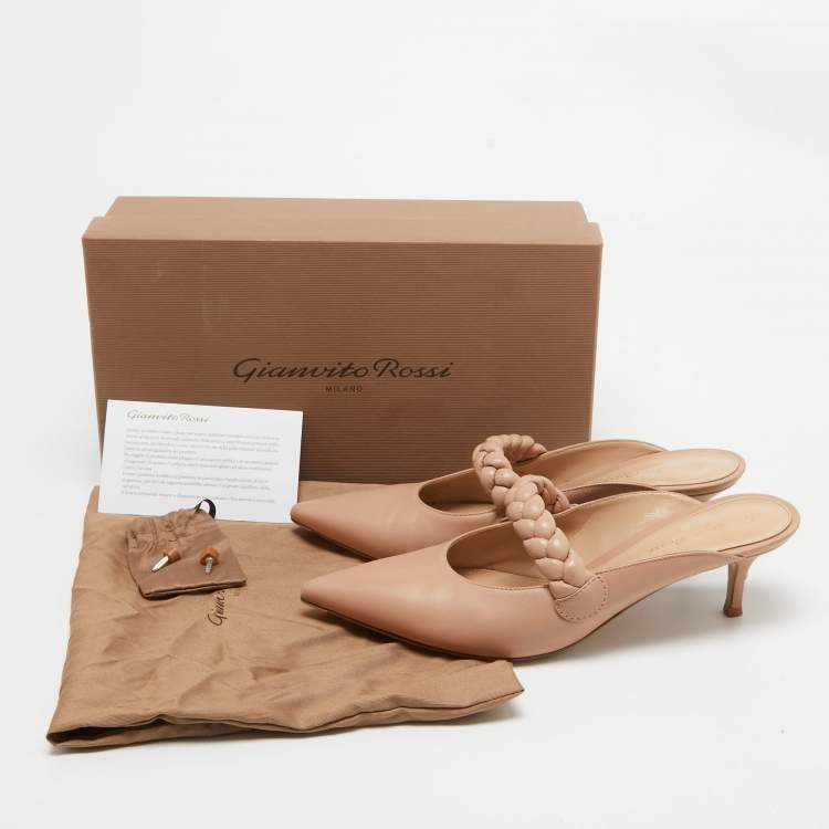 Pre Owned Gianvito Rossi Beige Leather Braided Pointed Toe Slide Sandals Size 39