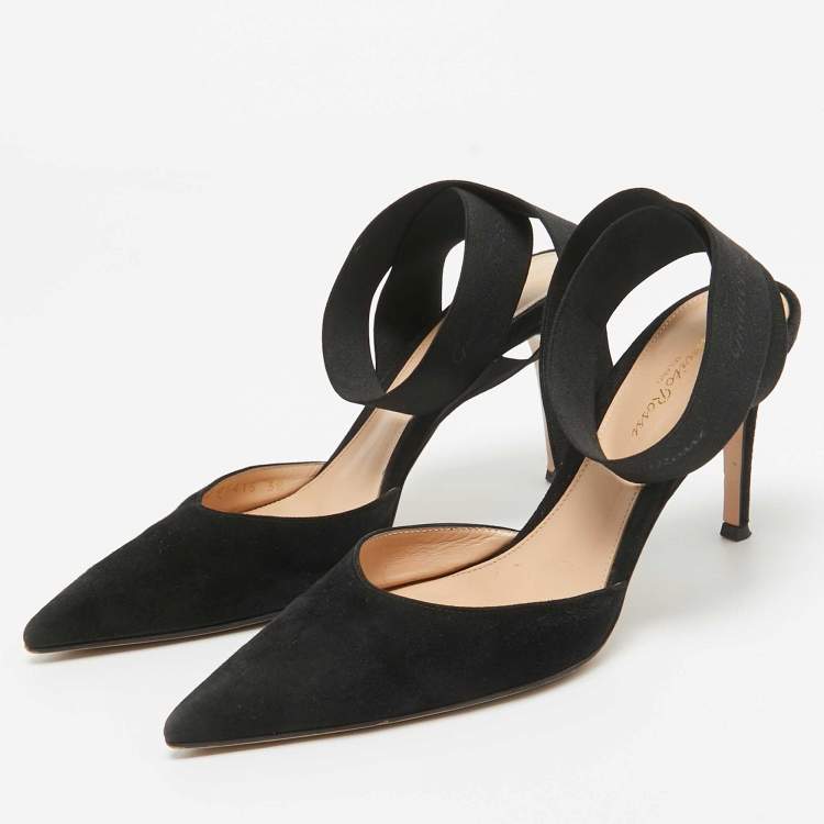 Pre Owned Gianvito Rossi Black Suede Continuity Elastic Pumps Size 38