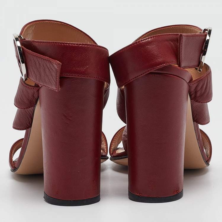 Pre Owned Gianvito Rossi Burgundy Leather Ankle Wrap Sandals Size 39