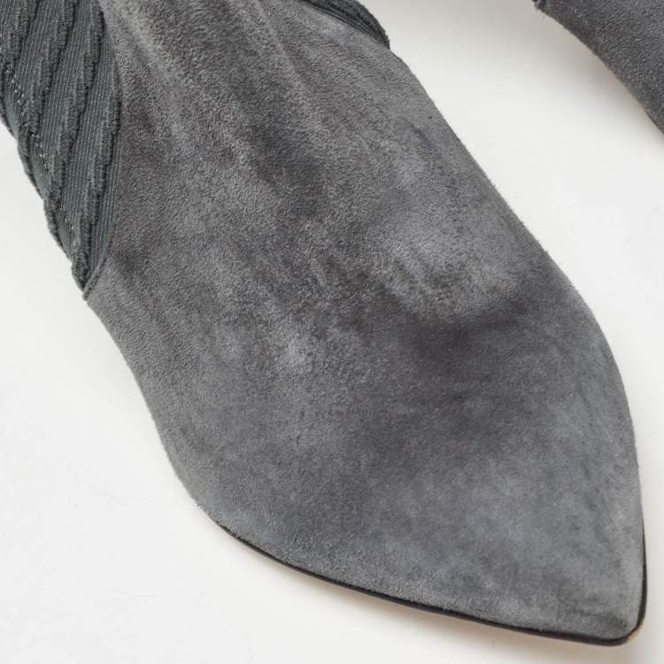 Pre Owned Gianvito Rossi Grey Knit Fabric And Suede Katie Ankle Boots Size 36.5