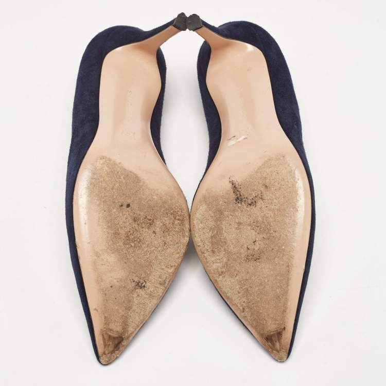 Pre Owned Gianvito Rossi Navy Blue Suede Gianvito Pumps Size 38.5