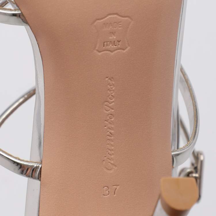 Pre Owned Gianvito Rossi Silver Leather Kim Ankle Strap Sandals Size 37