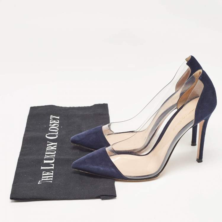 Pre Owned Gianvito Rossi Blue Suede and PVC Plexi Pointed Toe Pumps 39