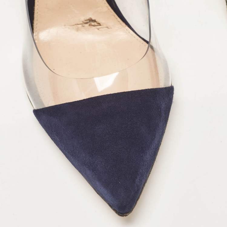 Pre Owned Gianvito Rossi Blue Suede and PVC Plexi Pointed Toe Pumps 39