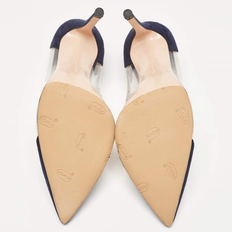 Pre Owned Gianvito Rossi Blue Suede and PVC Plexi Pointed Toe Pumps 39