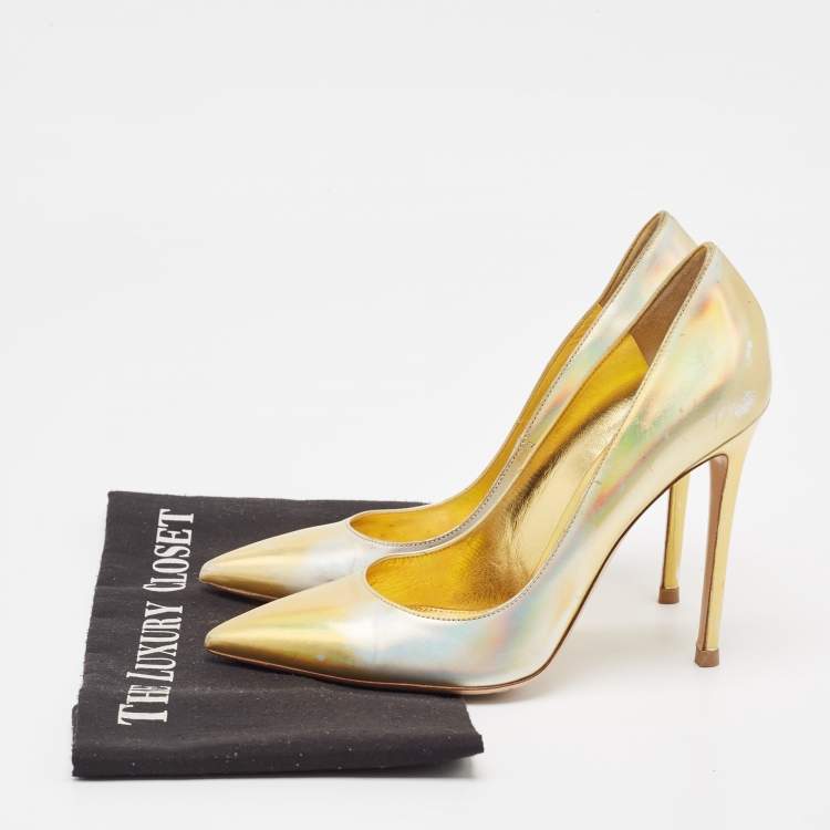 Pre Owned Gianvito Rossi Gold Iridescent Leather Gianvito Pumps Size 38