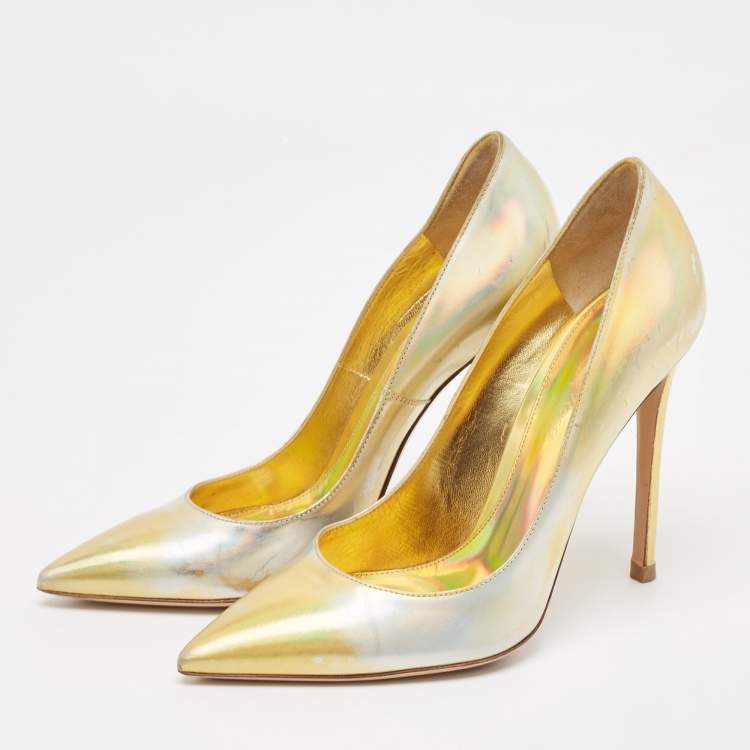 Pre Owned Gianvito Rossi Gold Iridescent Leather Gianvito Pumps Size 38
