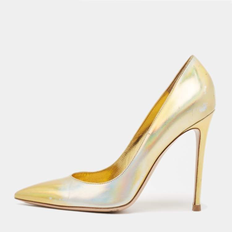 Pre Owned Gianvito Rossi Gold Iridescent Leather Gianvito Pumps Size 38