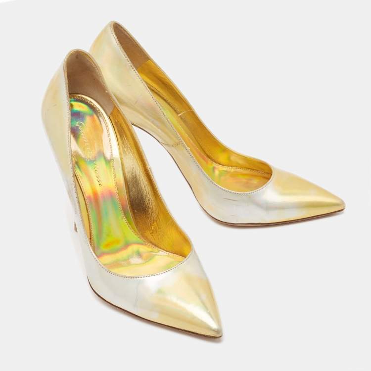 Pre Owned Gianvito Rossi Gold Iridescent Leather Gianvito Pumps Size 38