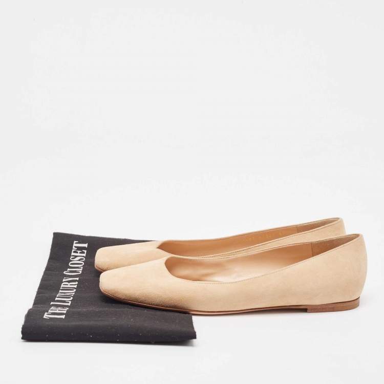 Pre Owned Gianvito Rossi Beige Suede Ballet Flats Size 37