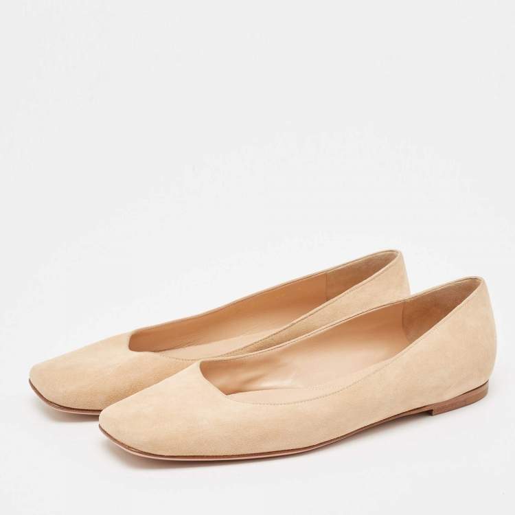Pre Owned Gianvito Rossi Beige Suede Ballet Flats Size 37