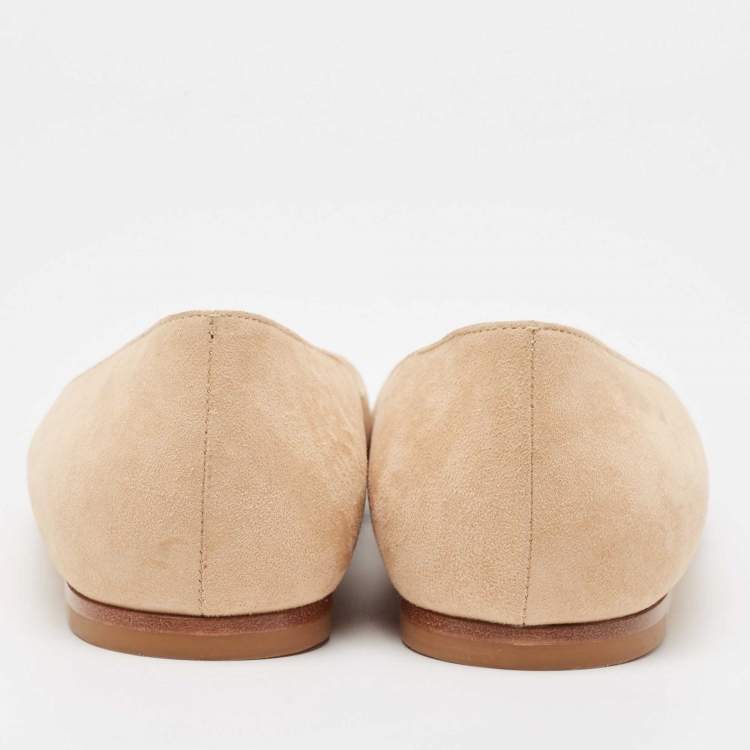 Pre Owned Gianvito Rossi Beige Suede Ballet Flats Size 37