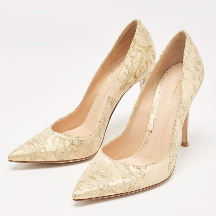 Pre Owned Gianvito Rossi Gold Lace  Gianvito Pumps Size 36