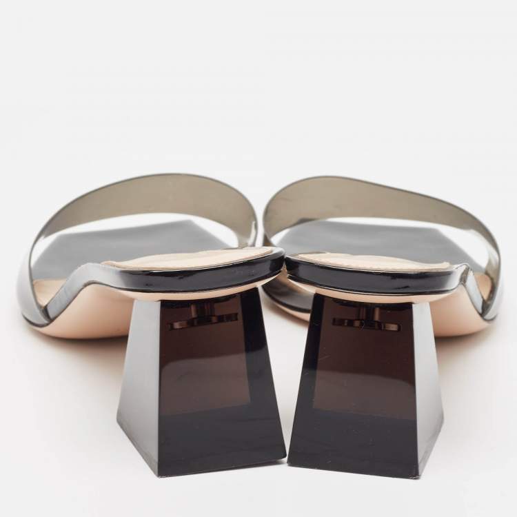 Pre Owned Gianvito Rossi Black PVC Cosmic Slide Sandals Size 37