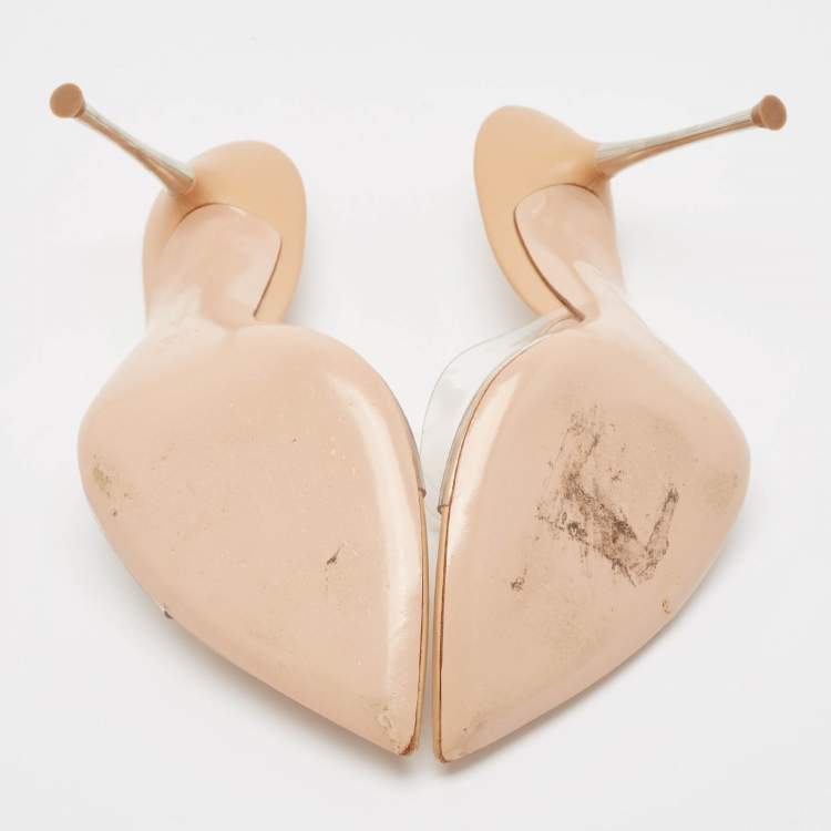 Pre Owned Gianvito Rossi Beige Leather and PVC Plexi Mules Size 38