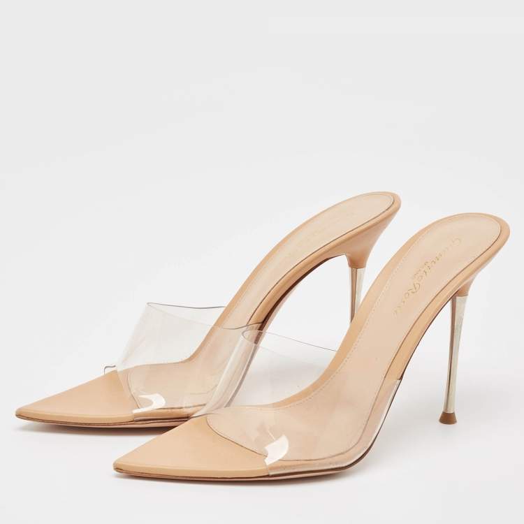 Gianvito Rossi Beige Leather and PVC Plexi Mules Size 38 Gianvito Rossi TLC