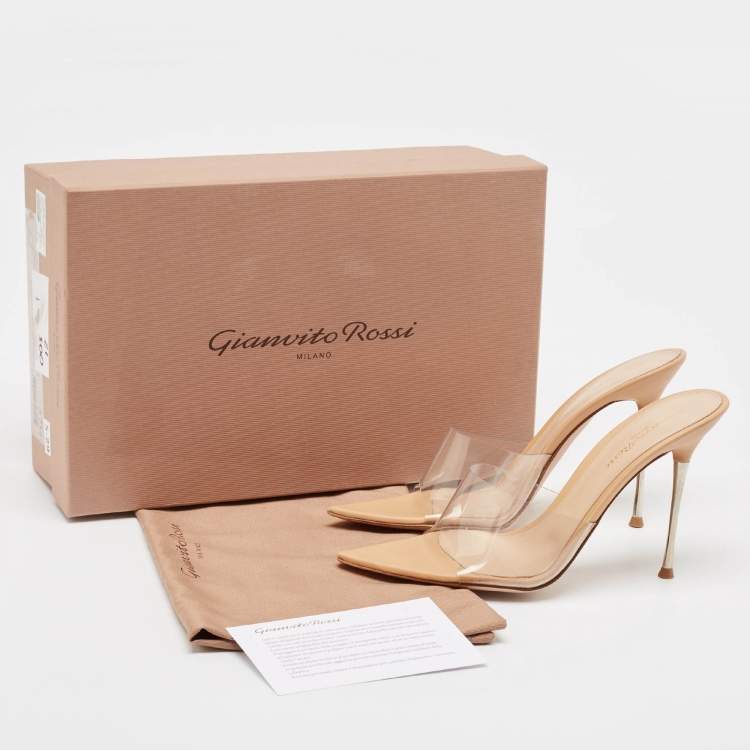Pre Owned Gianvito Rossi Beige Leather and PVC Plexi Mules Size 38